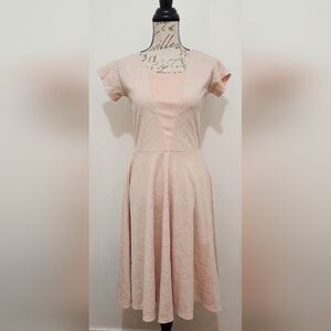 Coquette Junieblake Pink Pleated Fit and Flare Midi Dress With Lace Design